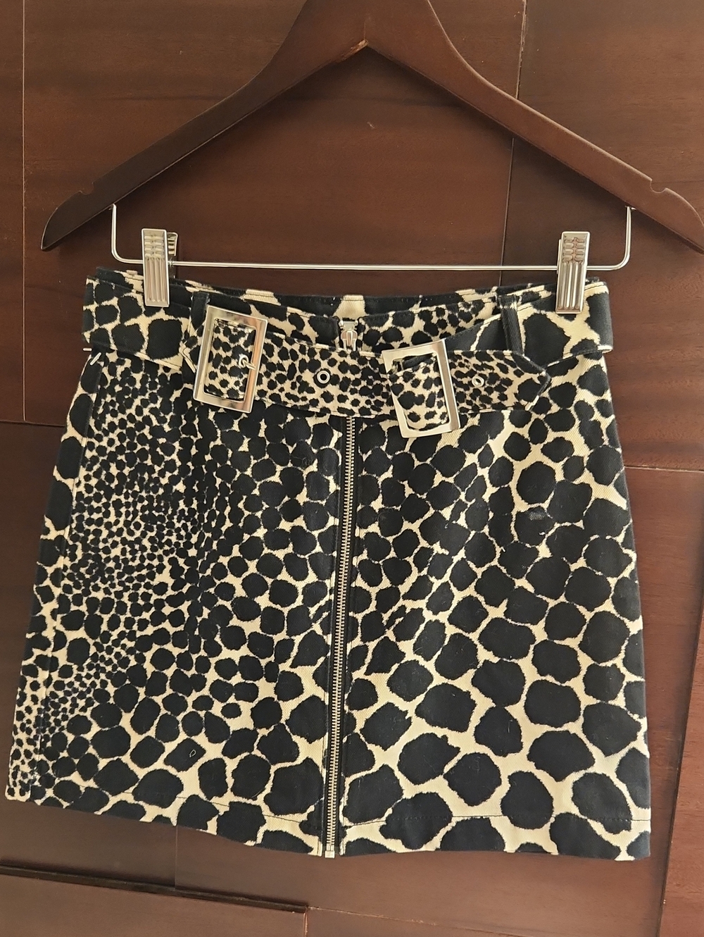Topshop Giraffe Print Belted Denim Mini Skirt Sz 4